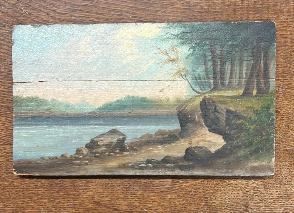 Small Primative Oil Painting On Board From Crate 1