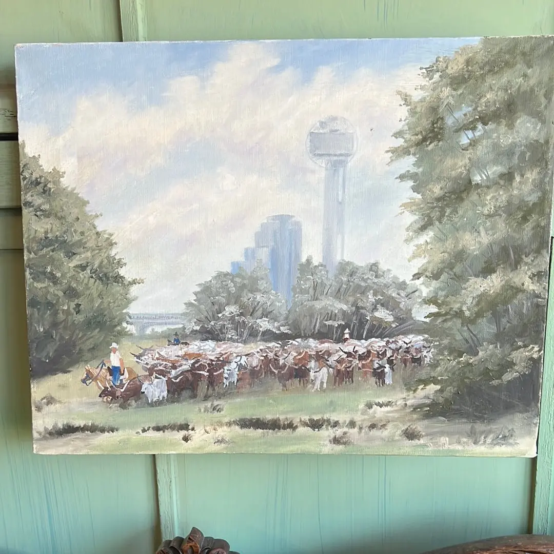 Reunion Tower Painting With Longhorns 1