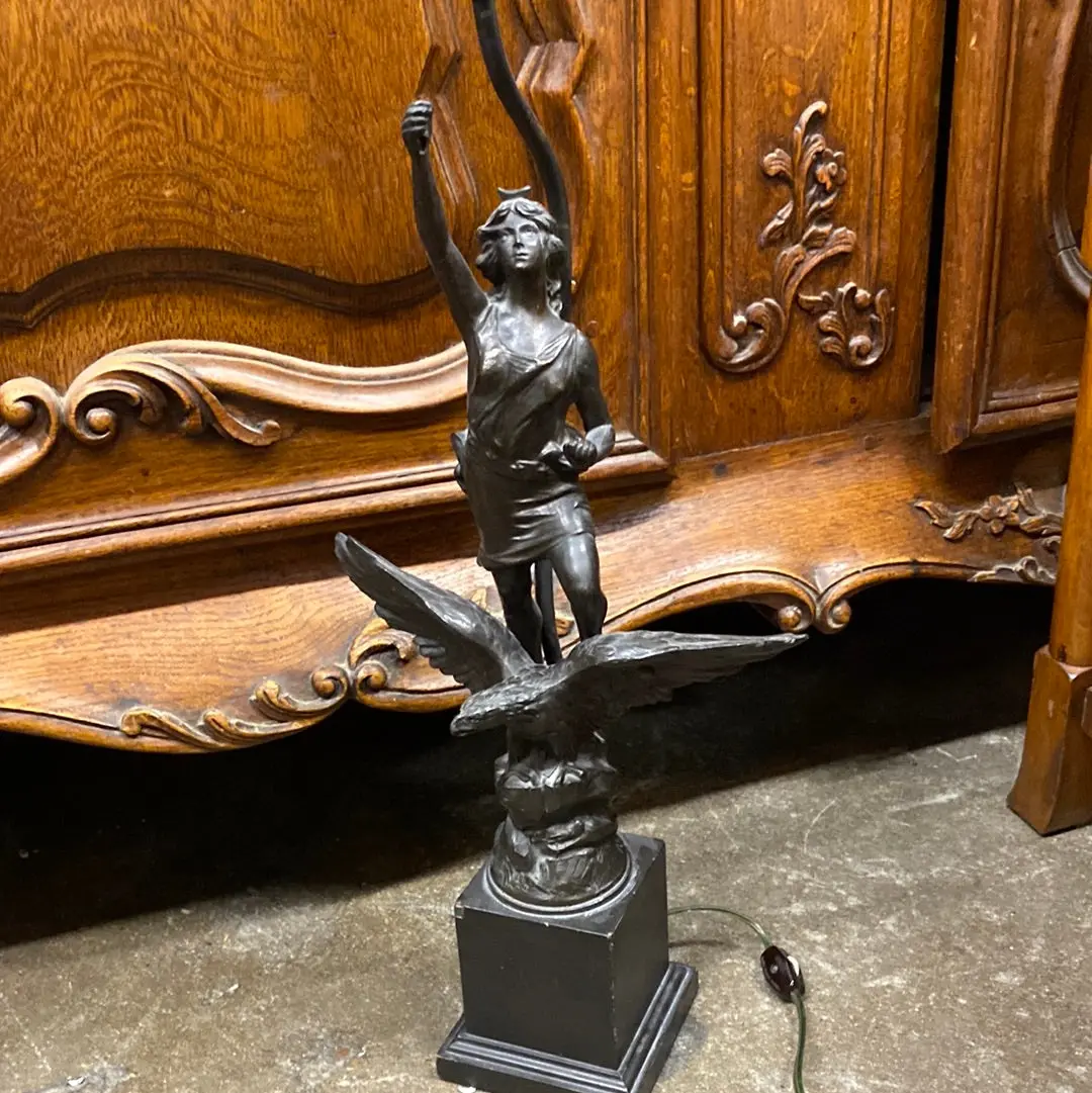 Spelter Lady With Eagle Lamp 1
