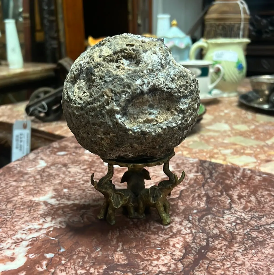 Geode On Brass Elephant Stand 1