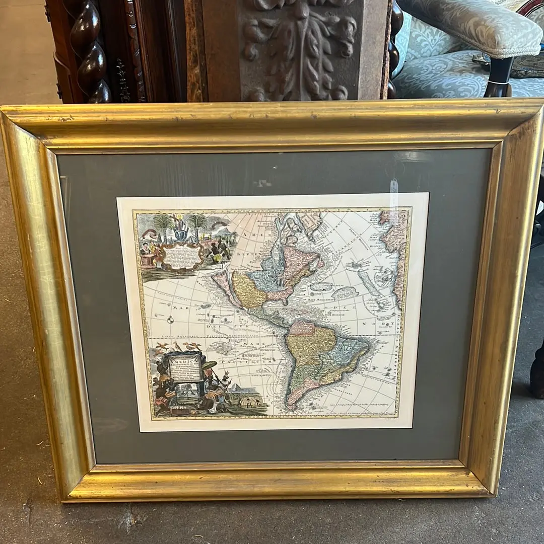 Map Of Americas In Gold Frame 1