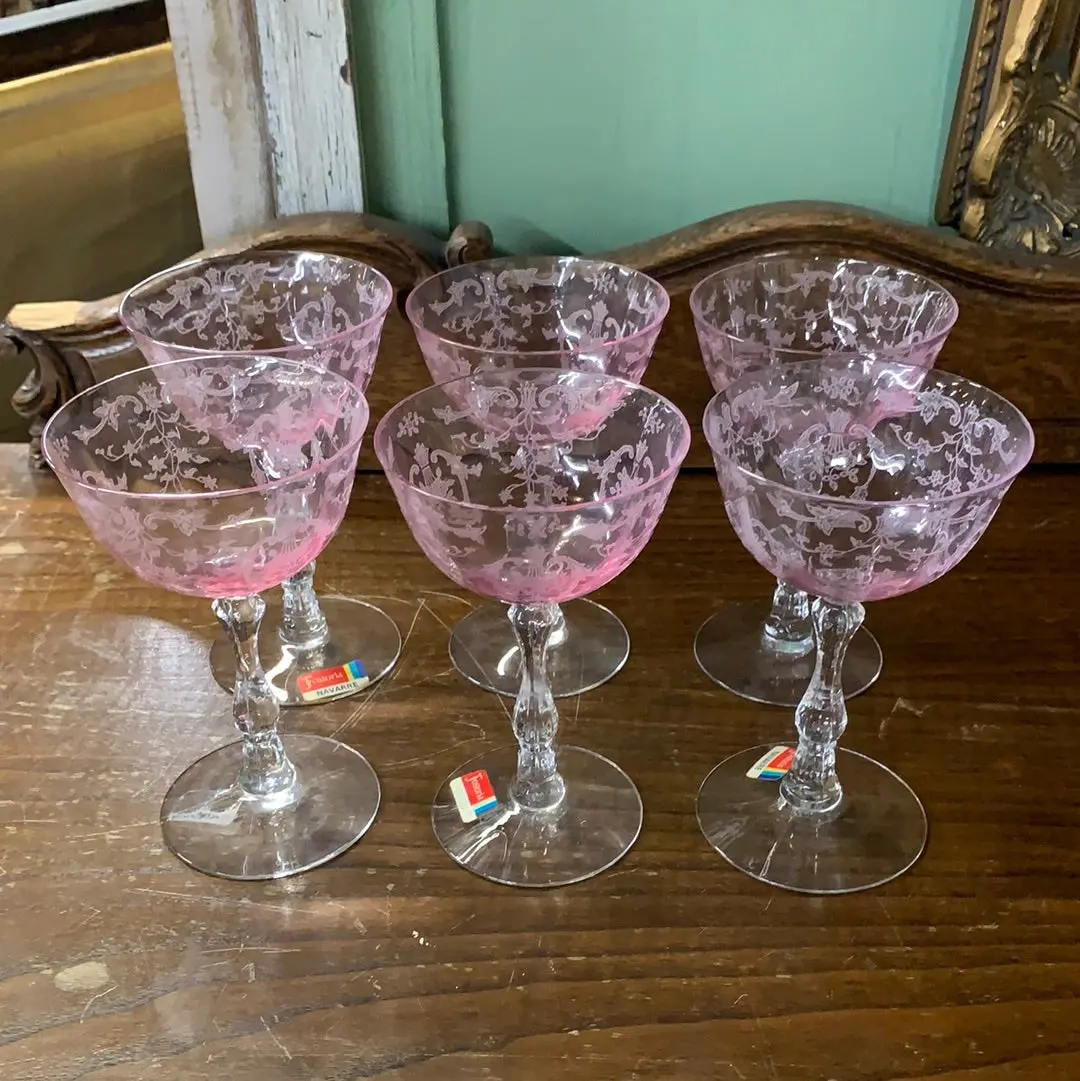 Set Of 6 Fostoria Pink Navarre Champagne Glasses 1