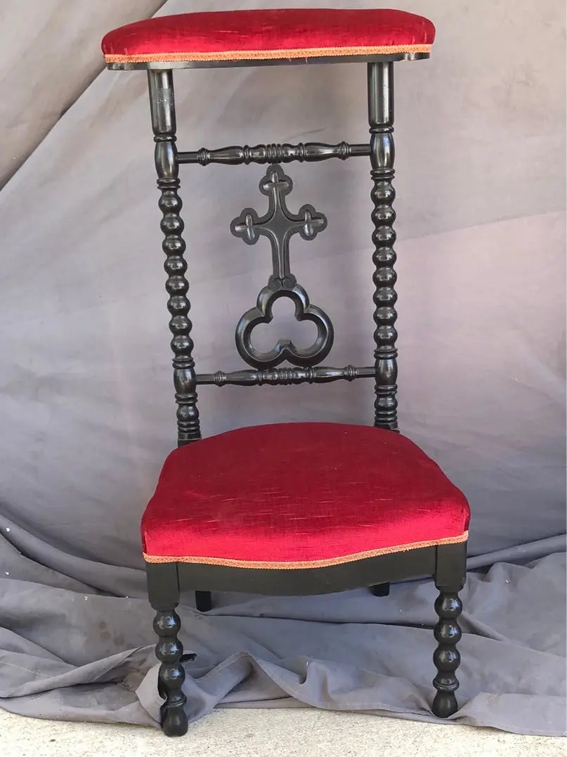 Ebonized Bobbin Leg Prie Dieu With Red Upholstery 1