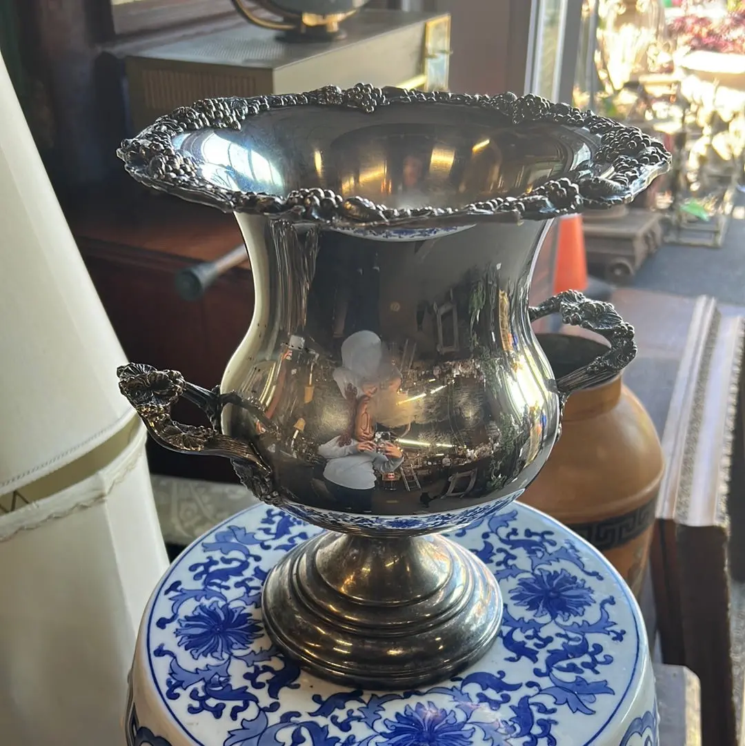 Grey Relief Silverplate Champagne Bucket With Handles 1