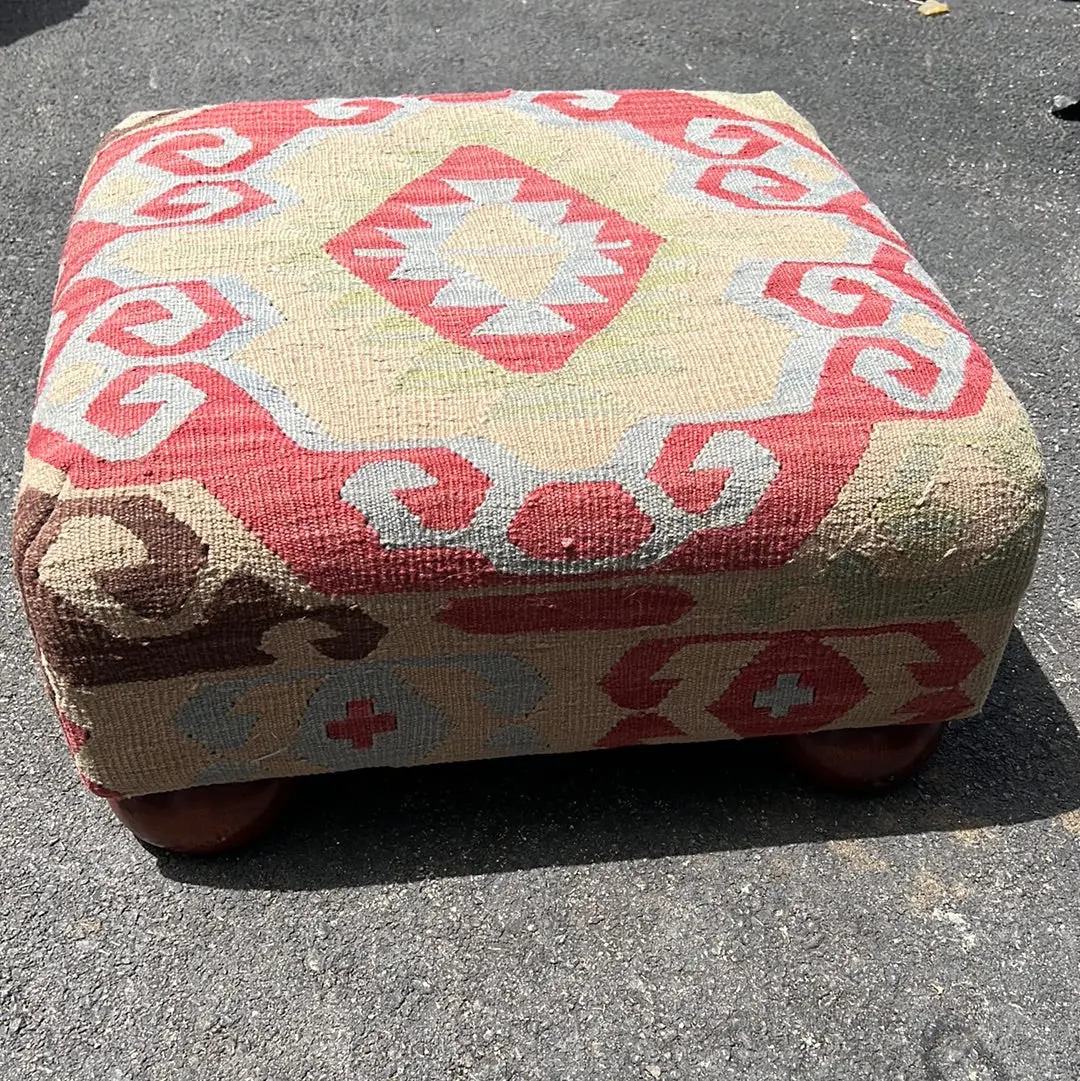 Square Kilim Rug Ottoman 1