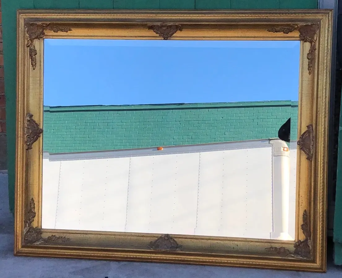 Thick Gilt Framed Rectangular Beveled Mirror 1