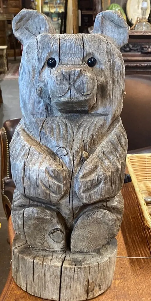 Carved Wooden Bear With Glass Eyes 1
