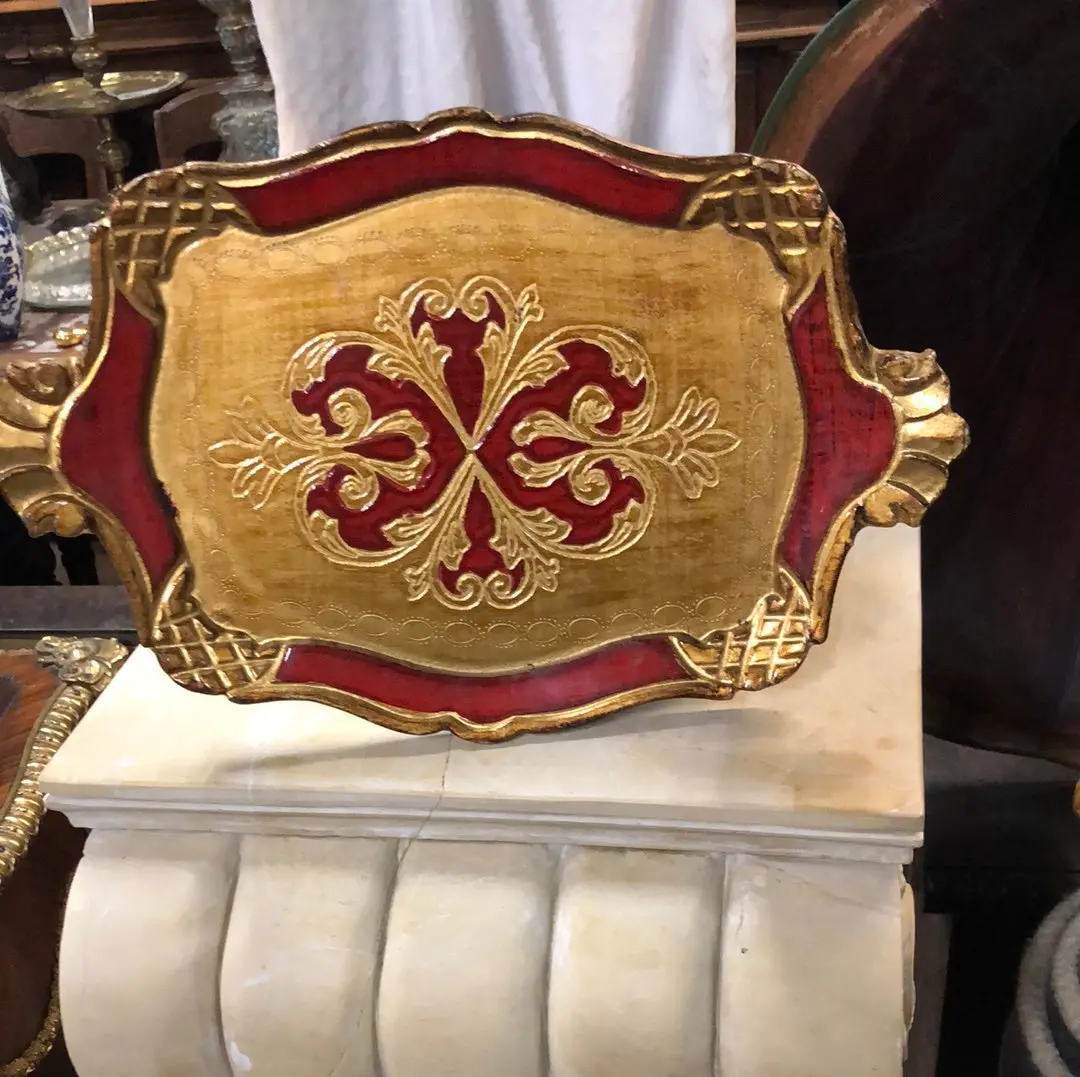 Small Red And Green Florentine Tray 1