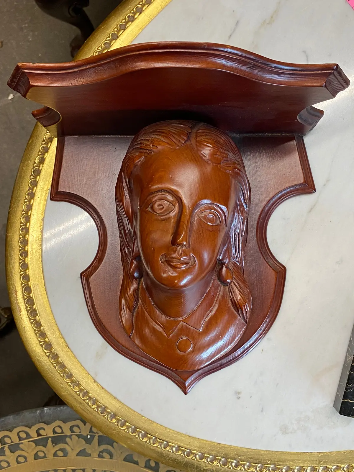 Carved Shelf With Womans Face 1