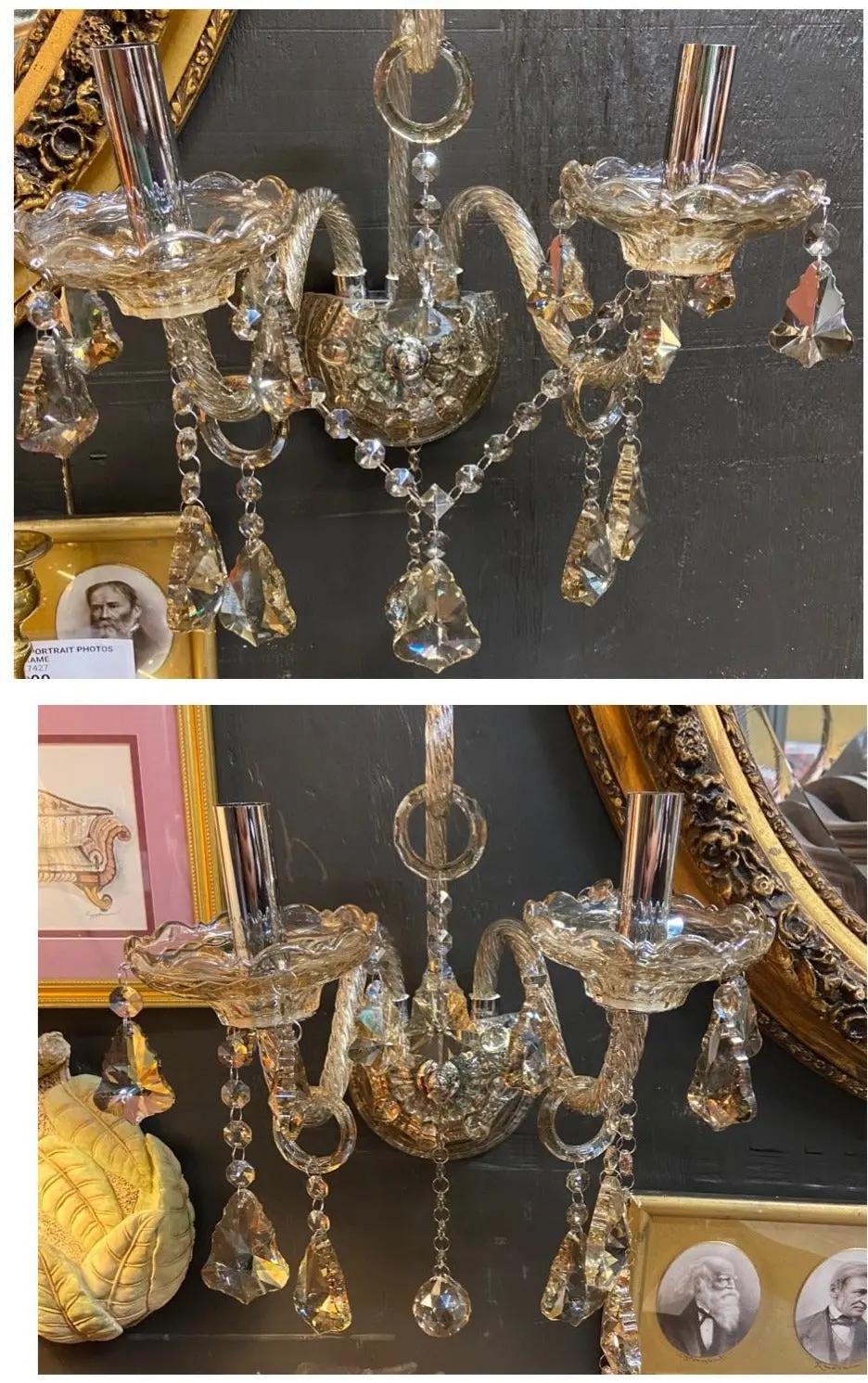 Pair Of Champagne Color Glass Arm Sconces 1