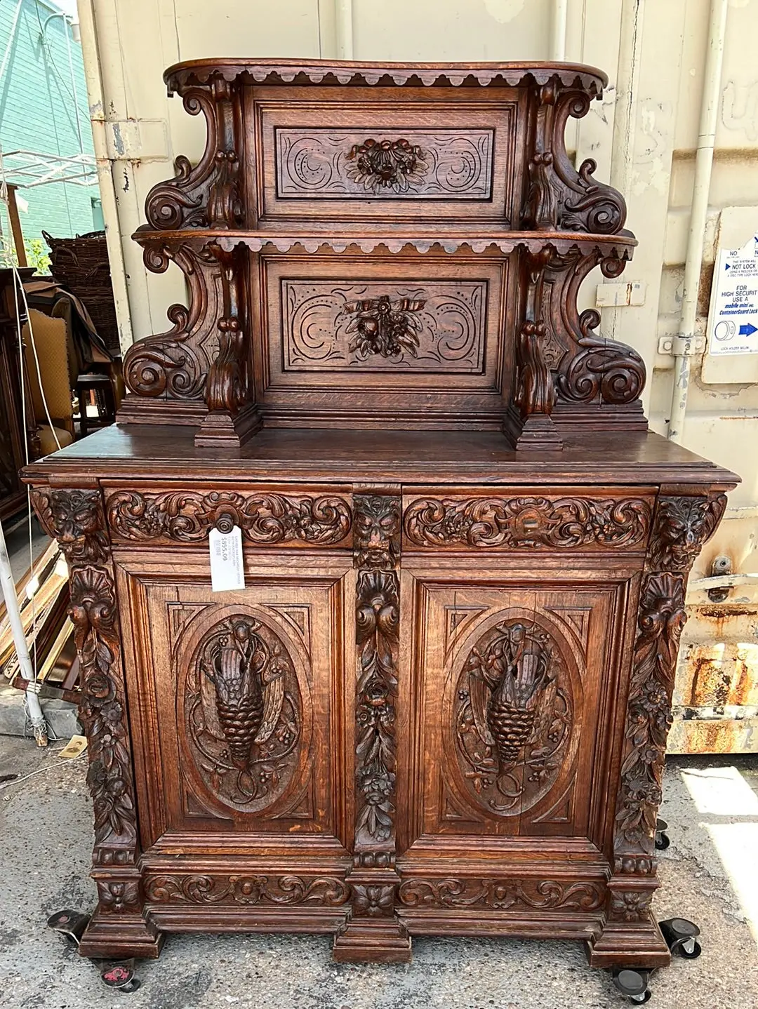 Carved Oak Michelin Server With Backsplash 1