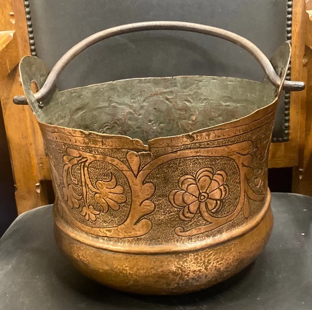 Heavy Copper Pot With Ornate Floral Design 1
