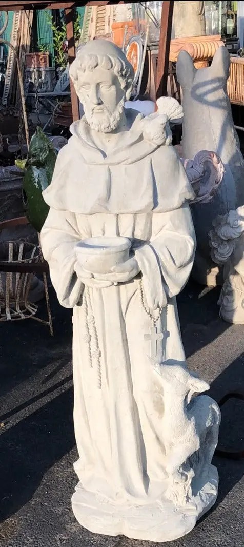 Concrete Saint Francis Statue With Bird On Shoulder 1