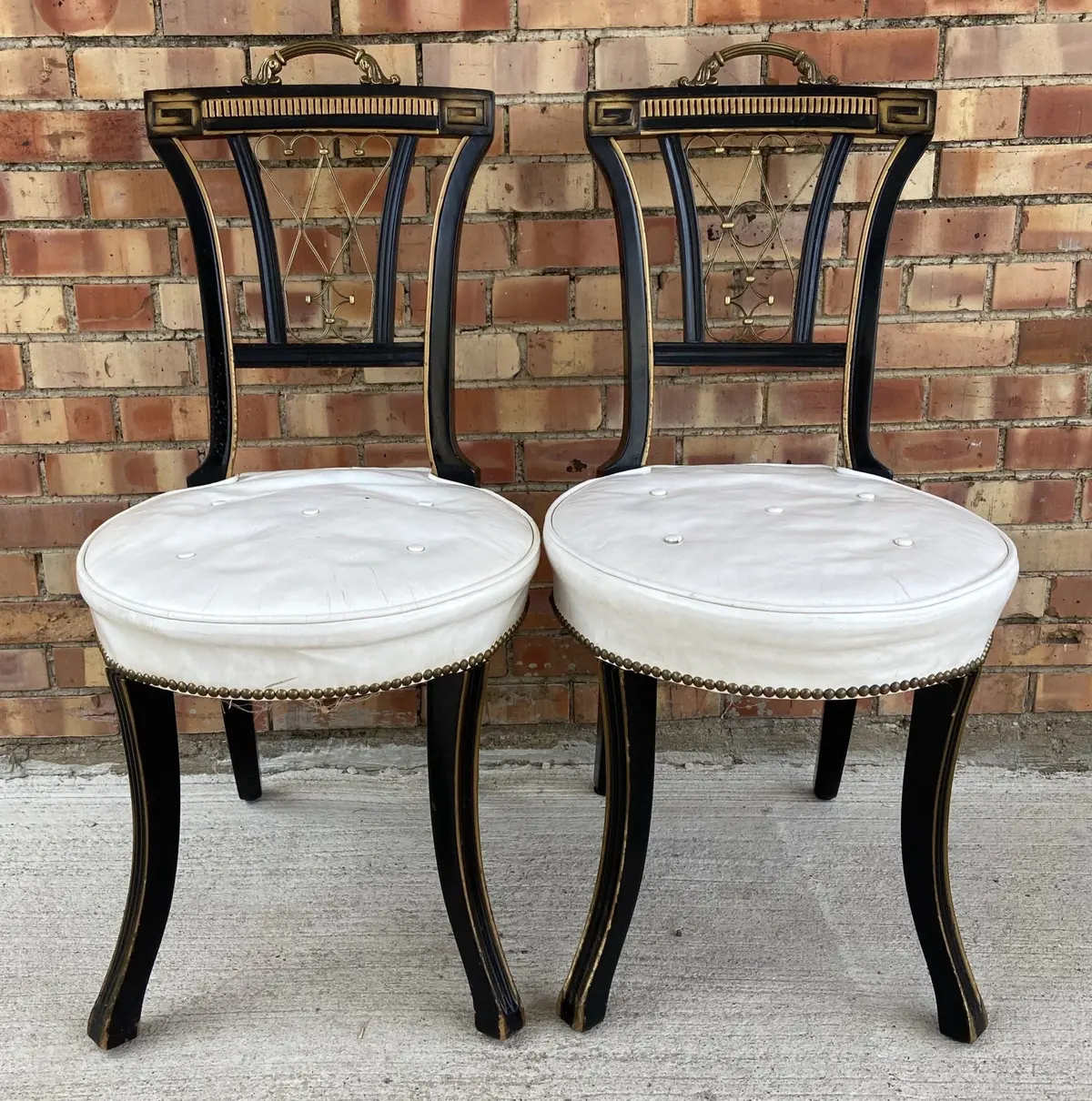Pair Of Black Hall Chairs With White Seats 1