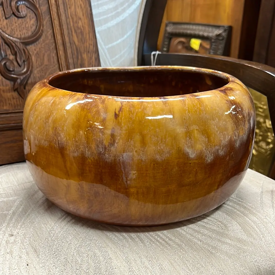 Golden Tone Glazed Pottery Round Low Planter 1
