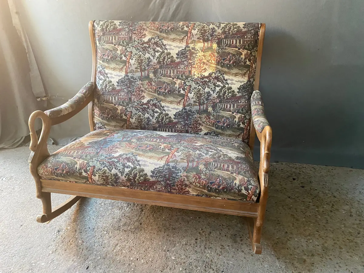 Swan Arms Rocking Upholstered Settee 1