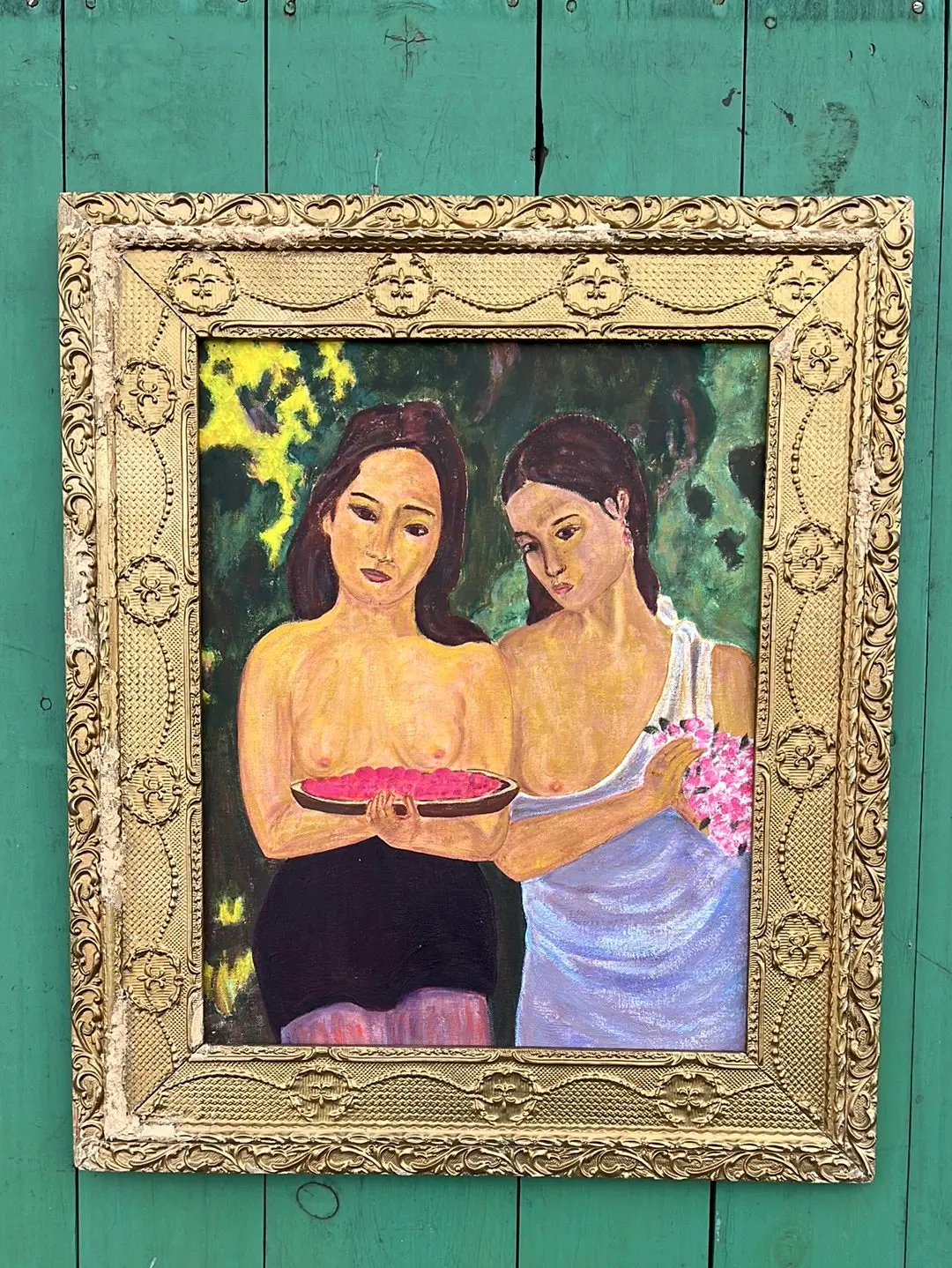 Oil Painting Of Island Girls After Gaugin In Gold Frame 1