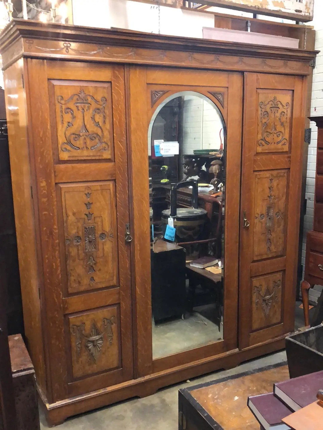 English Oak 3 Door Late 19Th Century Wardrobe 1