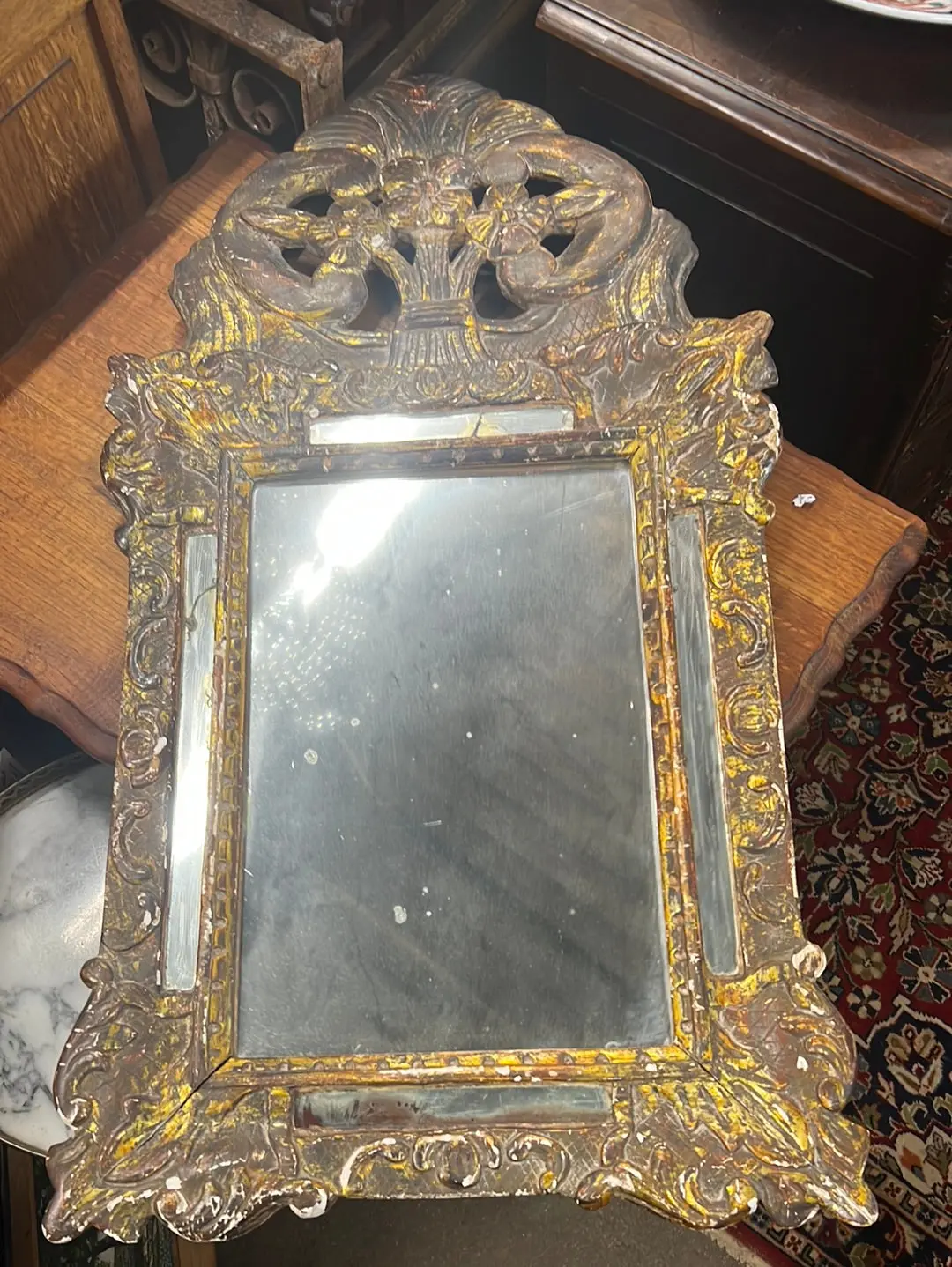 19Th Century Vertical Rectangular Small Mirror With Mirrored Border 1