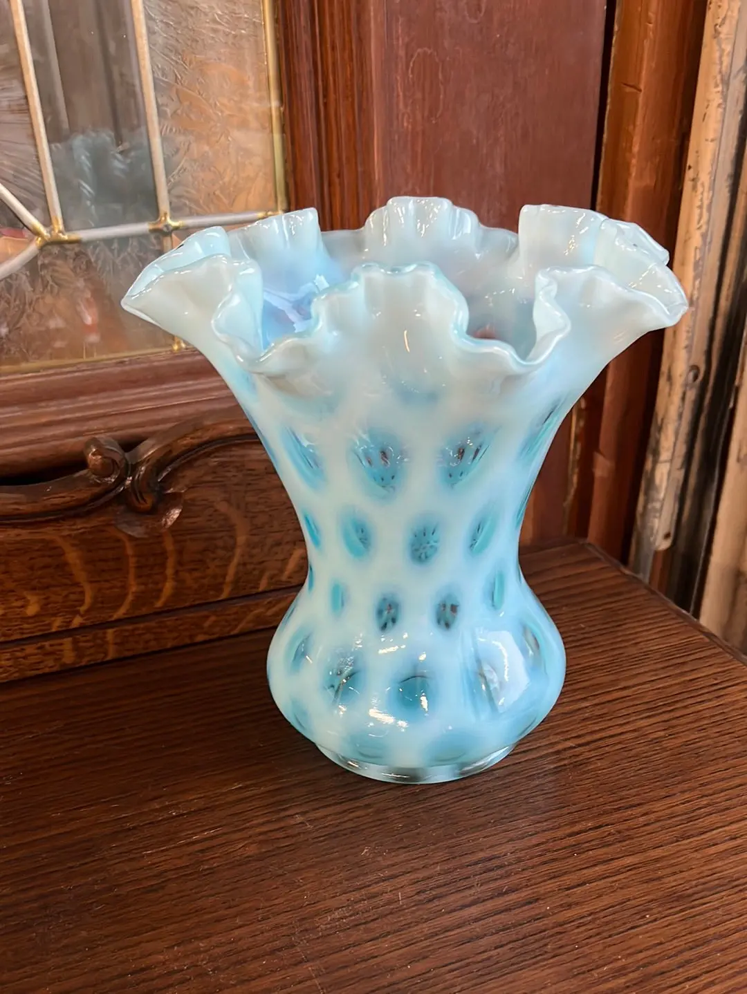 Blue Coin Dot Opalescent Ruffle Edge Large Vase 1