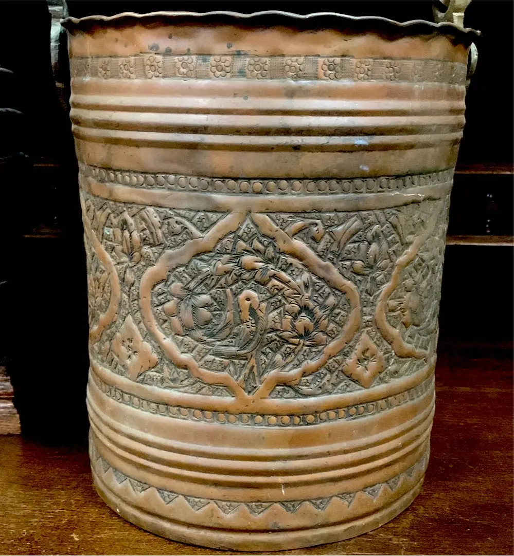 Embossed Copper Bucket With Iron Handle 1