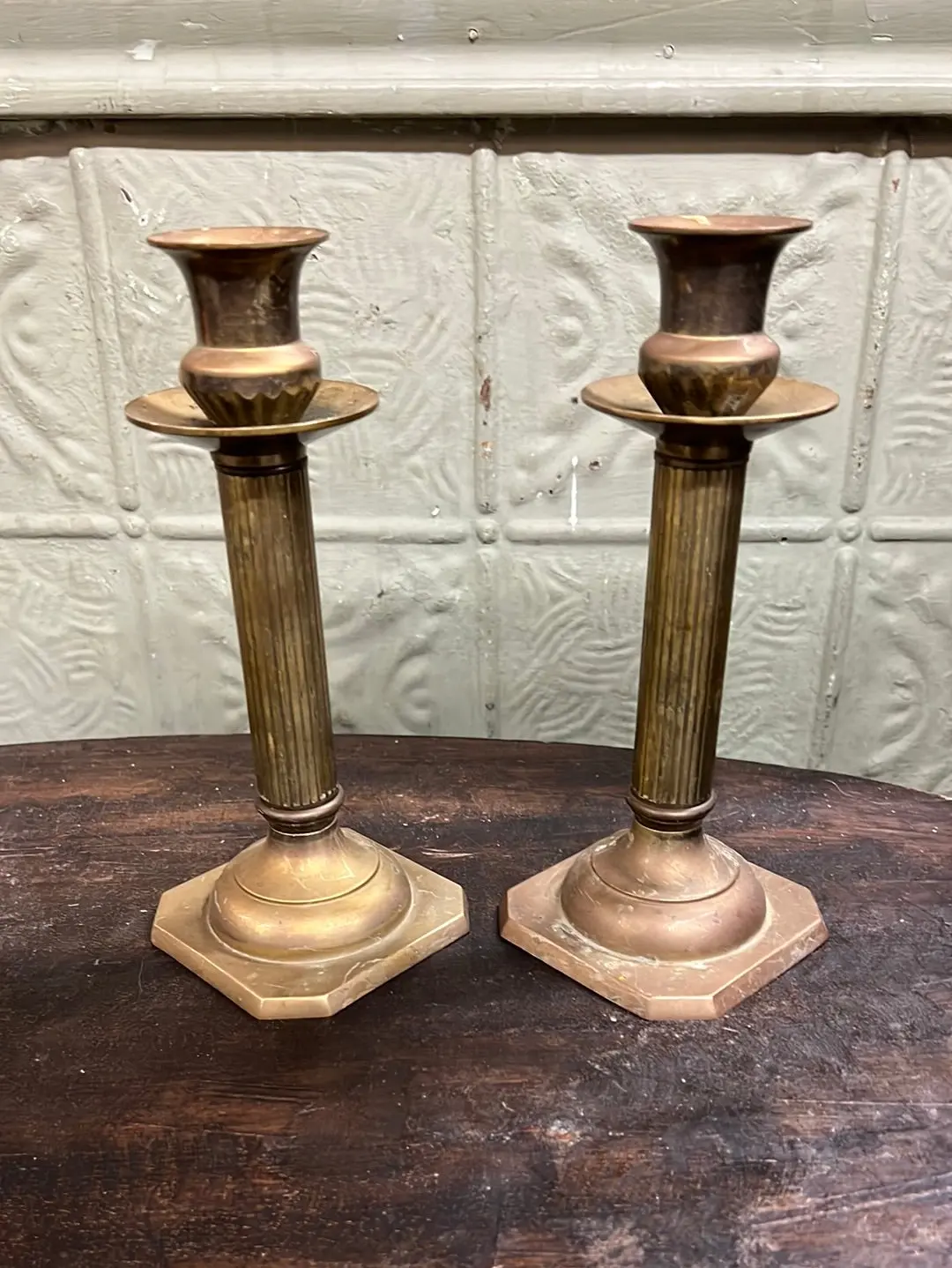Brass Pair Of Short Candlesticks 1