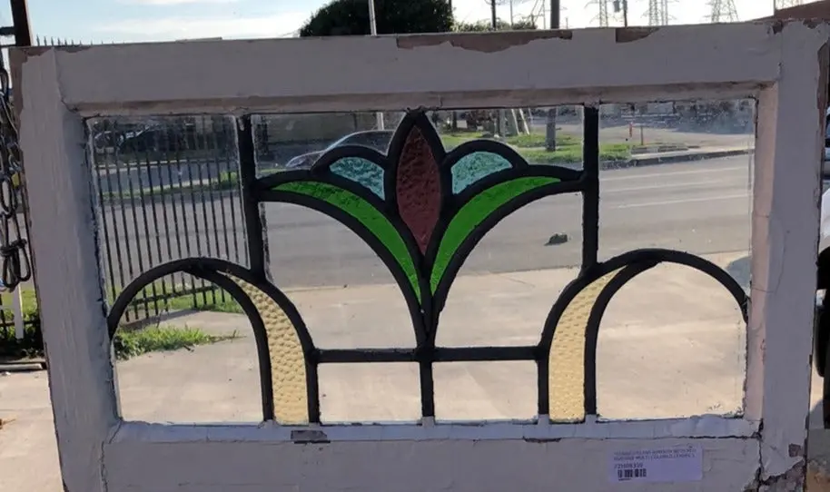Stained Glass Window With Red Bud And Multi Colored Leaves 1