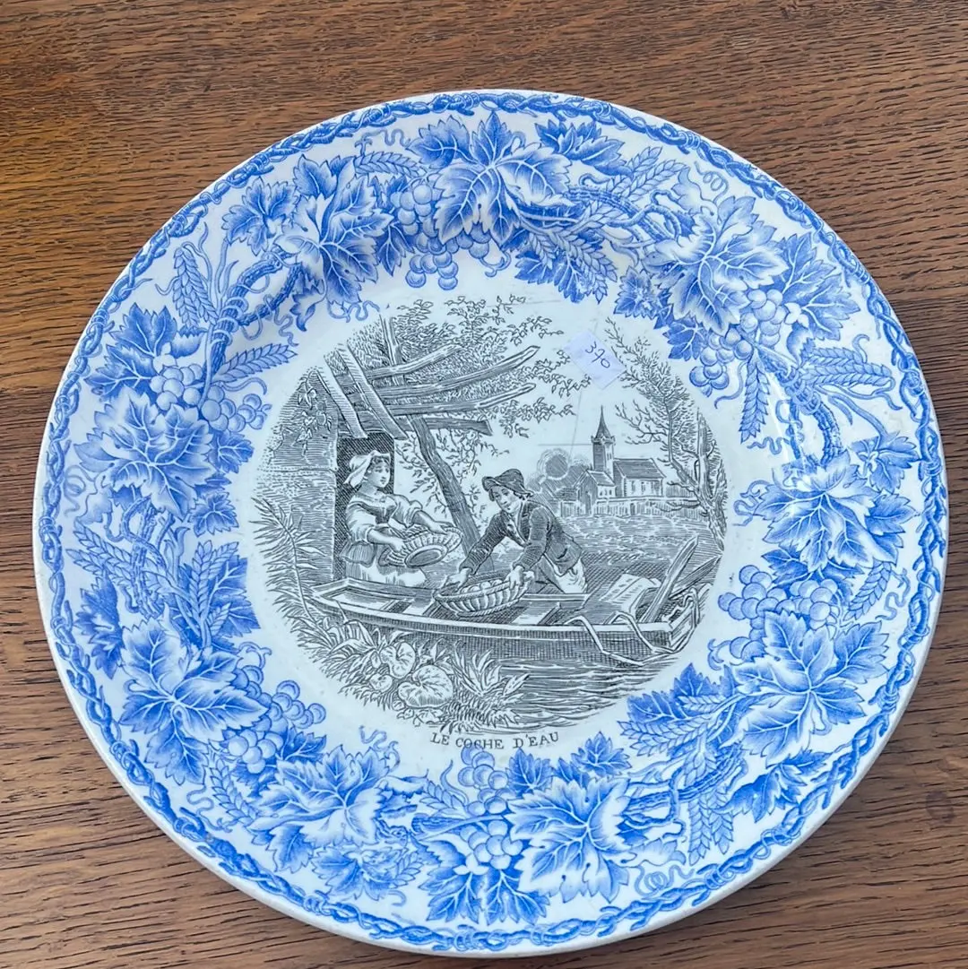 Blue And Black Transferware Ironstone Plate - Each 1