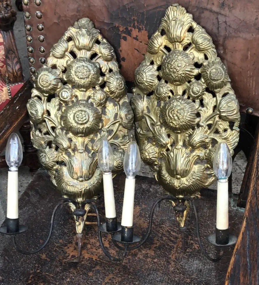 Pair Of Brass And Iron Sconces 1