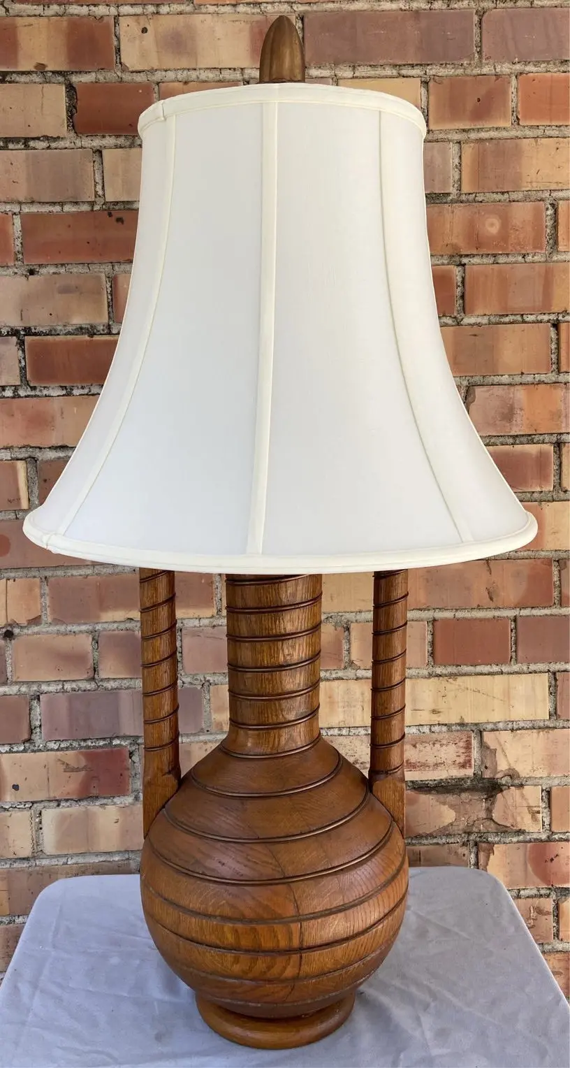 Wood Turned Lamp With Brass Wire - As Is 1