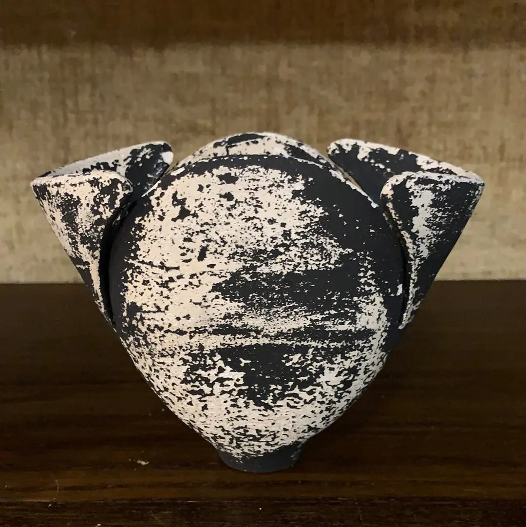 Black And Cream Odd Shaped Pottery Vessel 1