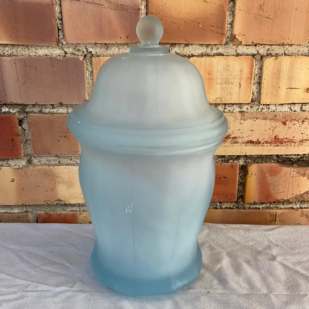 Frosted Blue Glass Cookie Jar 1