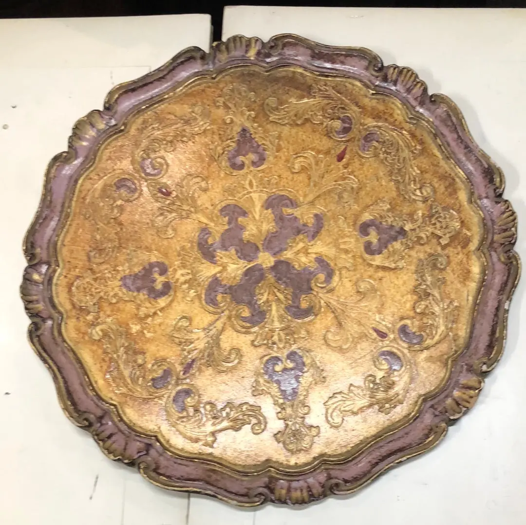 Large Round Pink Florentine Tray 1