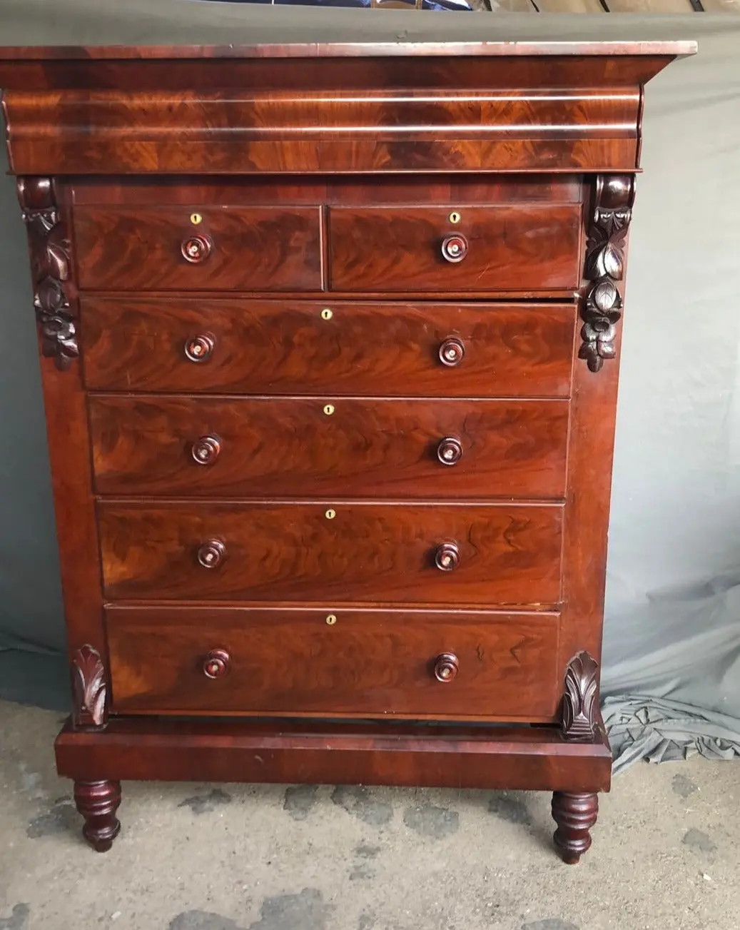 Flame Mahogany 6 Drawer Ogee Chest 1