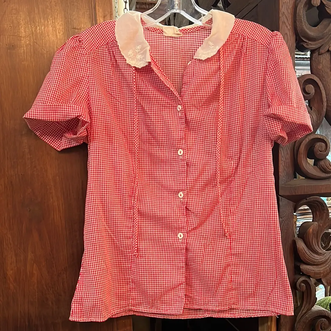 Red Gingham With White Collar Short Sleeve Shirt 1
