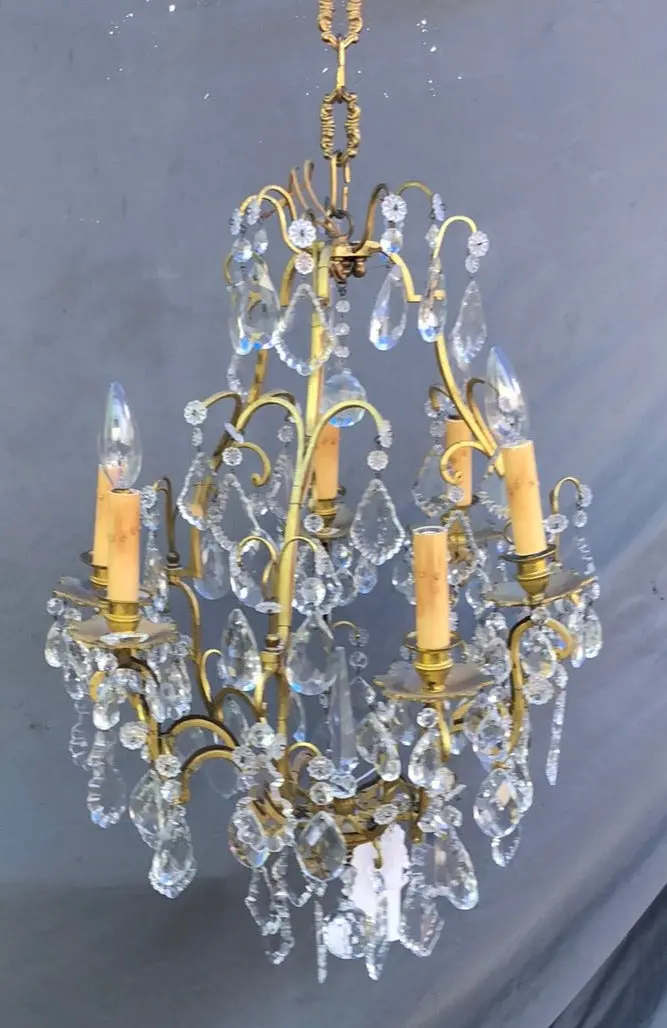 Large Brass Chandelier With Prisms 1