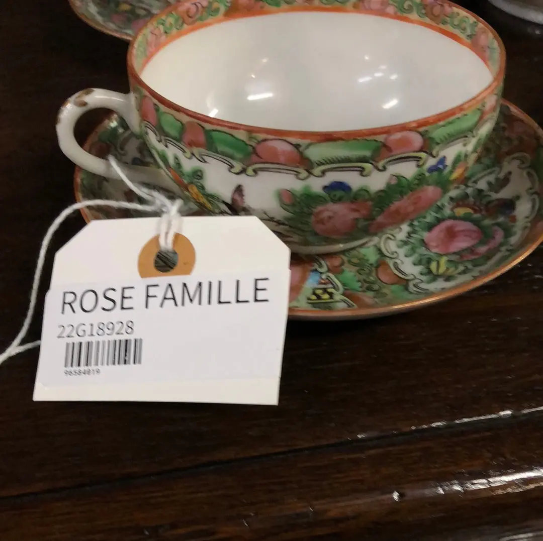 * Set Of Six Rose Famille Coffee Cups With Saucers Added To Sold Lot 1