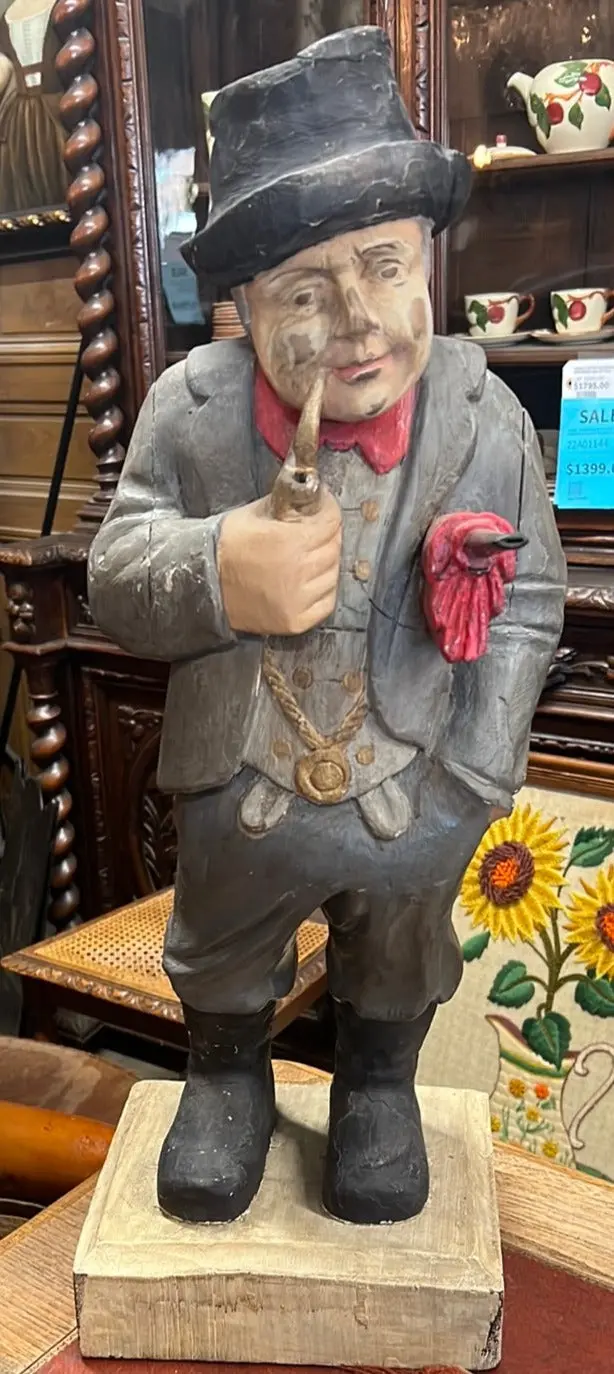 Carved Antique Cigar Store Statue Of Pipe Smoker 1