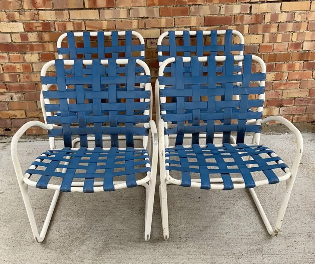 Set Of 4 Aluminum Lawn Chairs With Blue Webbing 1