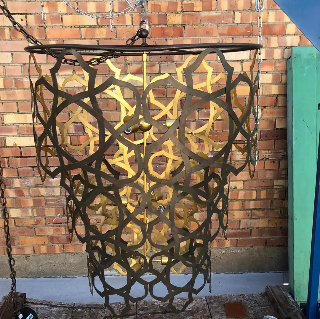 Huge Pierce Metal 3 Tier Black And Gold Chandelier 1