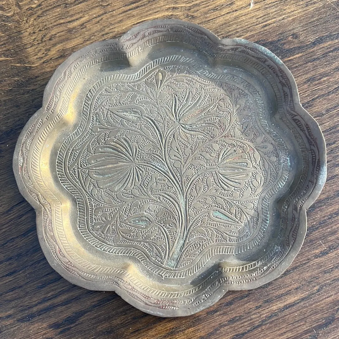 Etched Brass Flower Shaped Catch All Tray 1