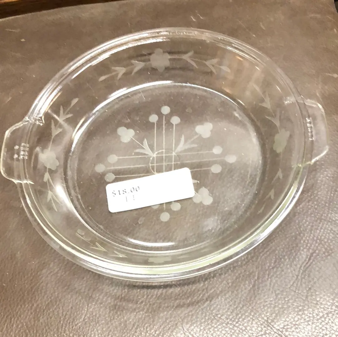 Etched Glass Pyrex Pie Dish 1