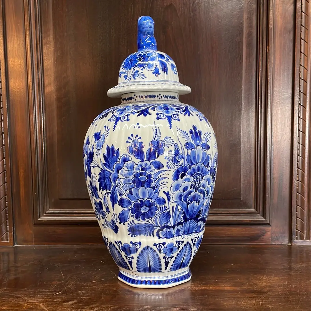 Large Delft Floral Blue And White Ginger Jar 1