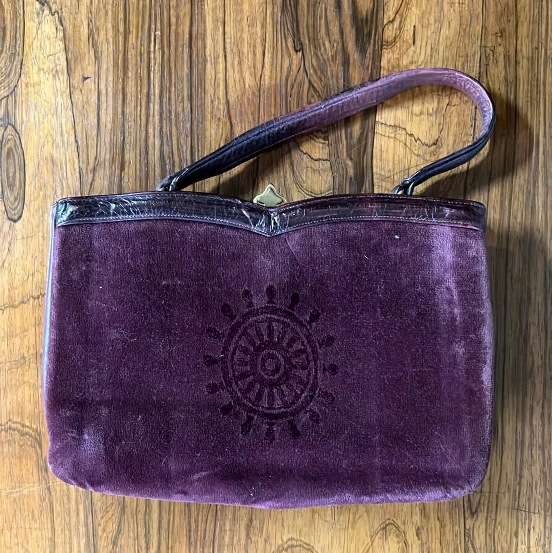 Purple Velour 3 Compartment Purse 1