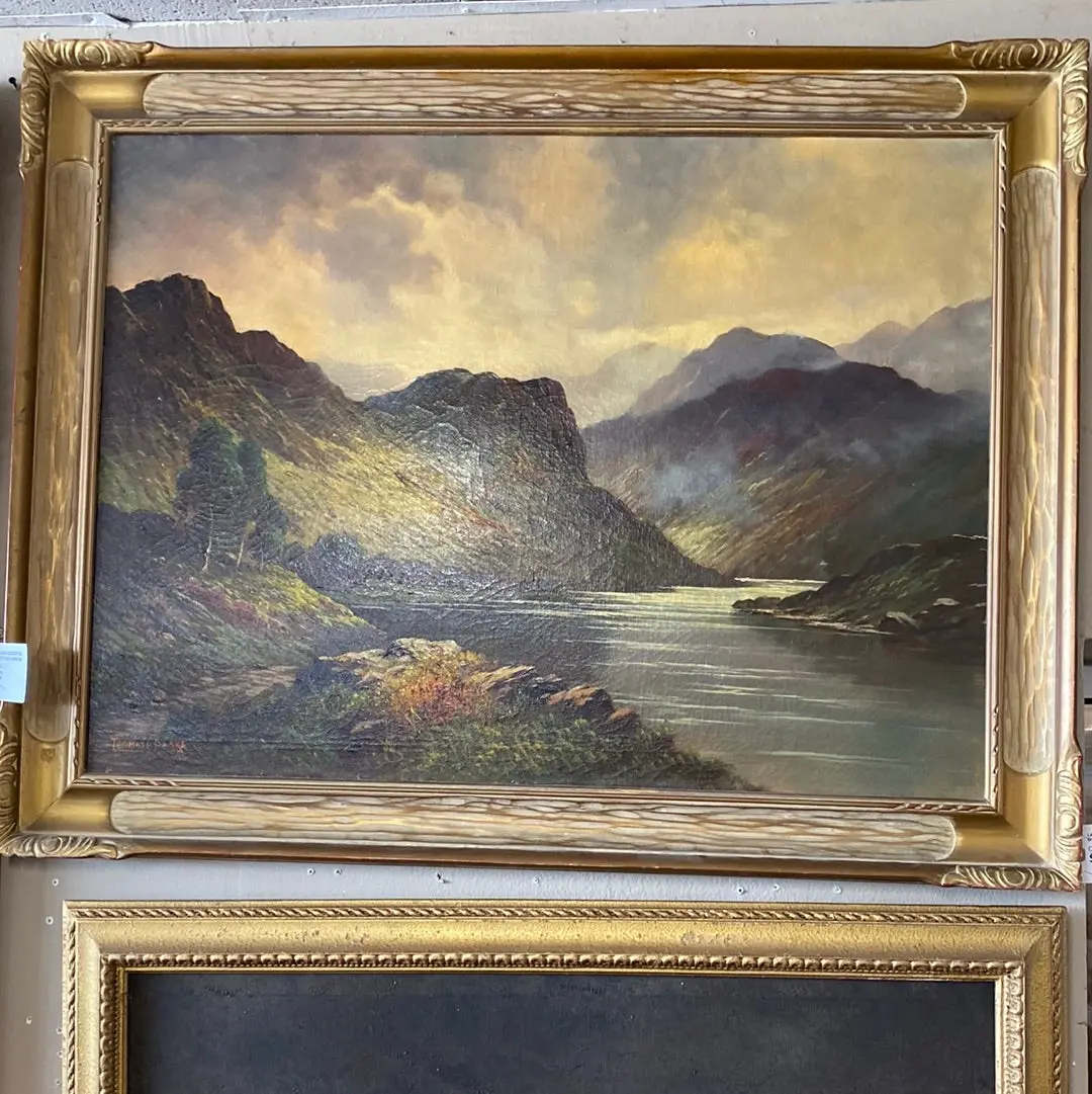 Large Oil Painting On Canvas Of Mountains With River By Thomas Blake 1