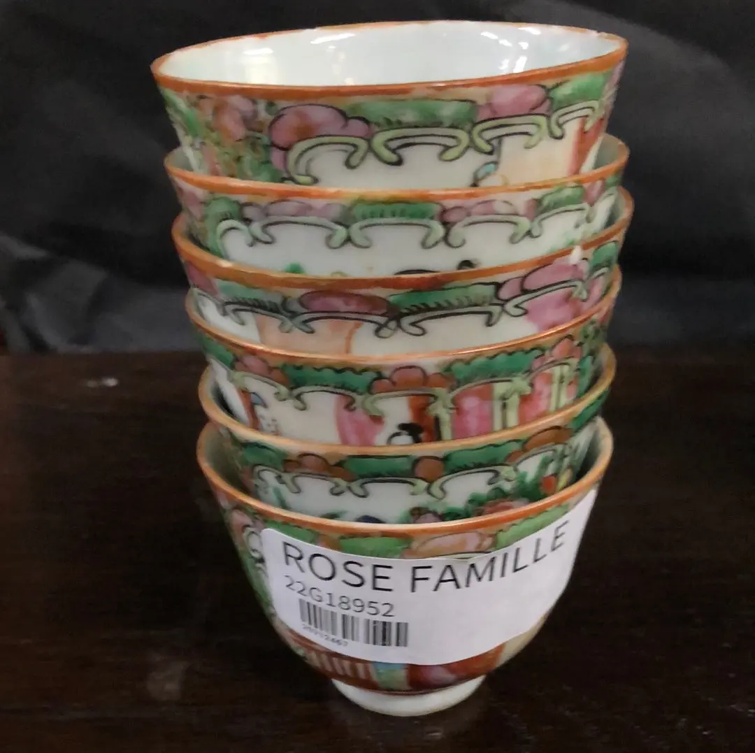 * Set Of Six Rose Famille Tea Cups Added To Sold Lot 1