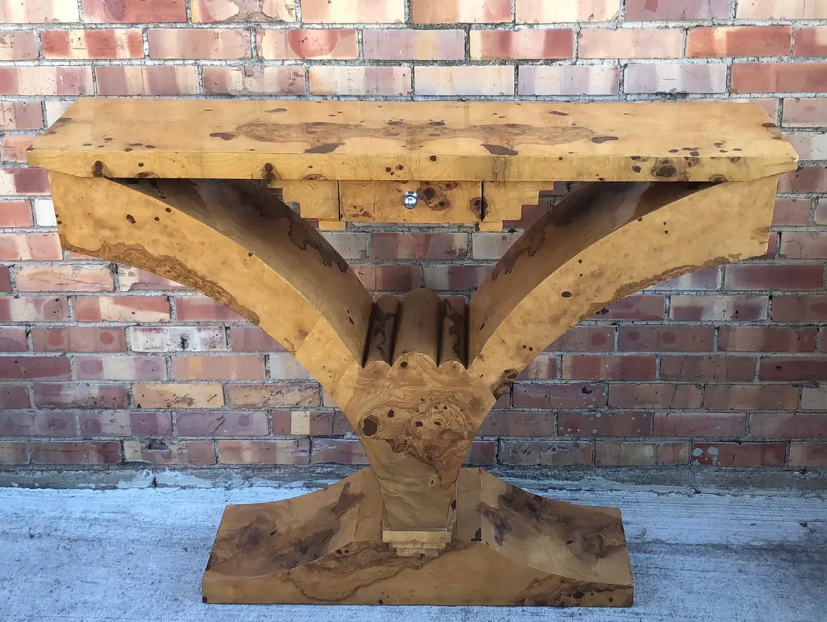 Deco Burled Console With Y Shaped Base 1