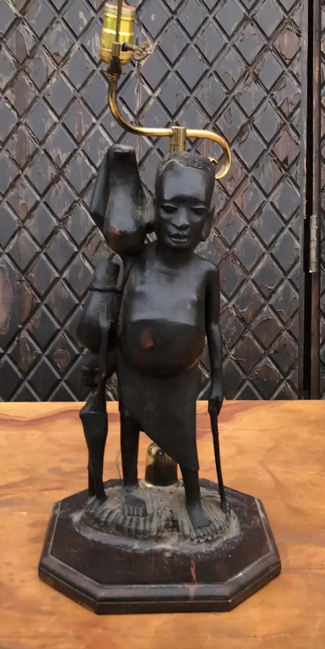 Large Carved African Figural Lamp 1