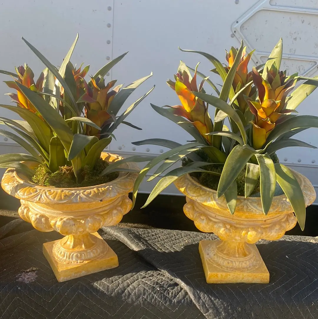 Pair Of Yellow Metal Urn Planters 1