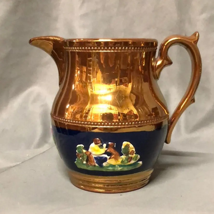 Copper Luster Pitcher With Man And Dog 1